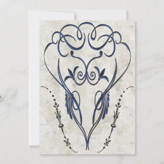 Embossed Look Blue Scroll Elegante Einladungen