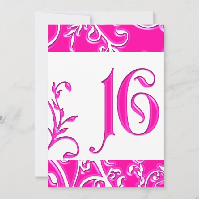 Embossed Look Pink Sweet 16 Geburtstag Einladung (Vorderseite)