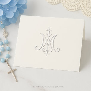 Embossed Marian Monogram Katholic Notecard Dankeskarte