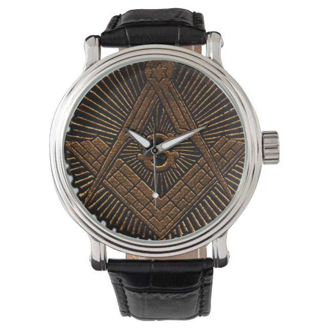 Embossed Masonic Platz und Kompass Armbanduhr (Vorderseite)