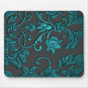 Embossed Metallic Damask, Aquamarin Mousepad