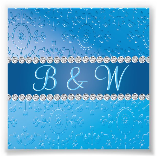 Embossed Monogram Blue Blume Fotodruck (Vorne)