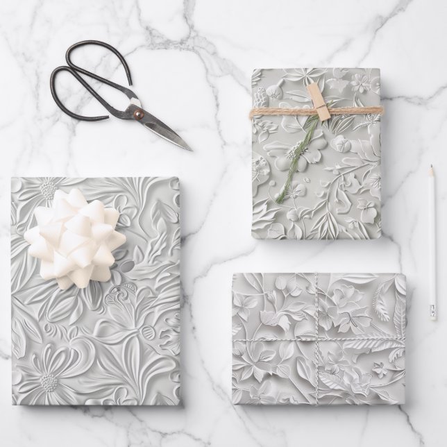 Embossed Shades of White Geschenkpapier Set (Vorderseite)