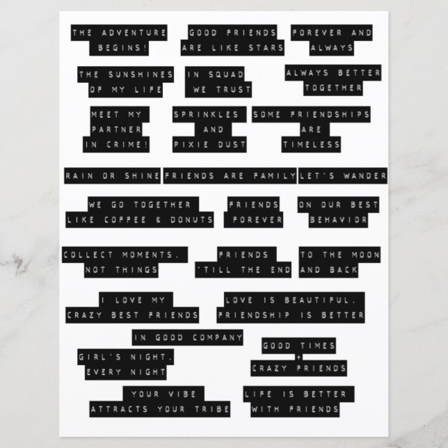 Embossed Words zum Ausschneiden der Junk Journal F (Vorderseite)