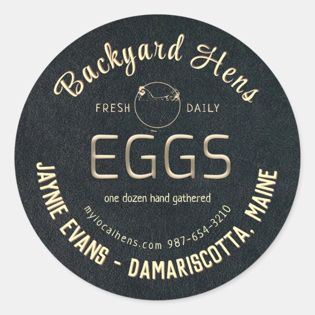 Embosses Fresh Eggs Gold Hen Logo Black Label Runder Aufkleber (Vorderseite)