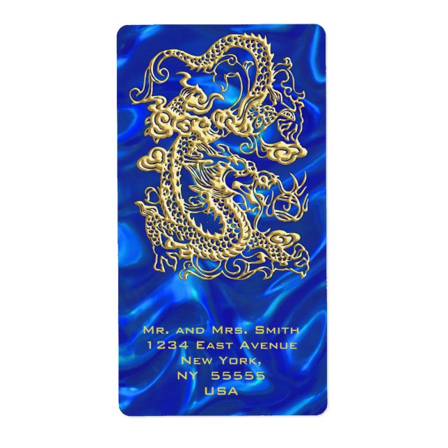 Embosses Gold Dragon auf Blue Satin Print (Vorne)