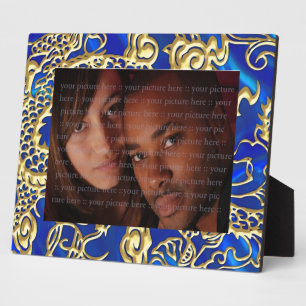 Embosses Gold Dragon auf Blue Satin Print Fotoplatte