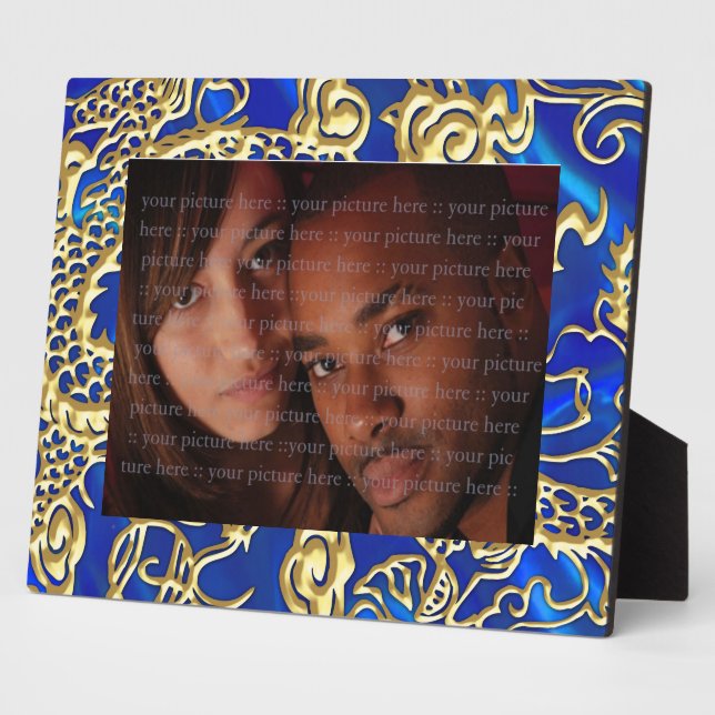 Embosses Gold Dragon auf Blue Satin Print Fotoplatte (Seite)