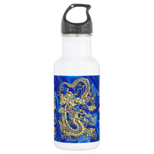 Embosses Gold Dragon auf Blue Satin Print Trinkflasche