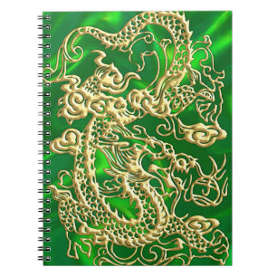 Embosses Gold Dragon auf Green Satin Print Notizblock