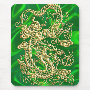 Embosses Gold Dragon auf Green Satin Textured Prin Mousepad