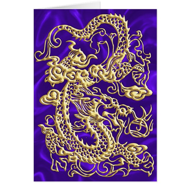 Embosses Gold Dragon auf Lila Satin Print (Vorne)