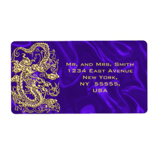 Embosses Gold Dragon auf Lila Satin Print