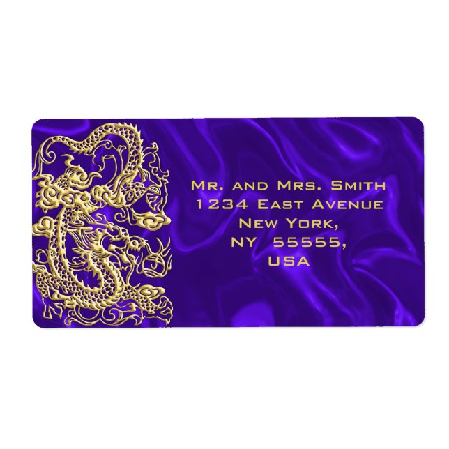 Embosses Gold Dragon auf Lila Satin Print (Vorne)