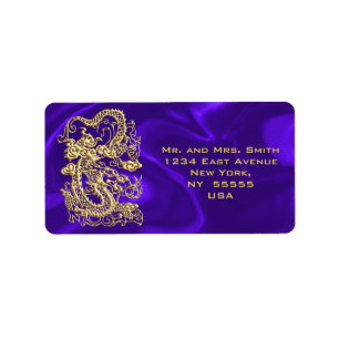 Embosses Gold Dragon auf Lila Satin Print Adressaufkleber