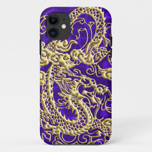 Embosses Gold Dragon auf Lila Satin Print Case-Mate iPhone Hülle