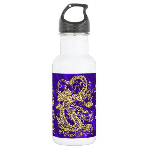 Embosses Gold Dragon auf Lila Satin Print Edelstahlflasche