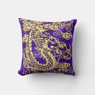 Embosses Gold Dragon auf Lila Satin Print Kissen