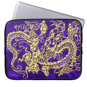 Embosses Gold Dragon auf Lila Satin Print Laptopschutzhülle