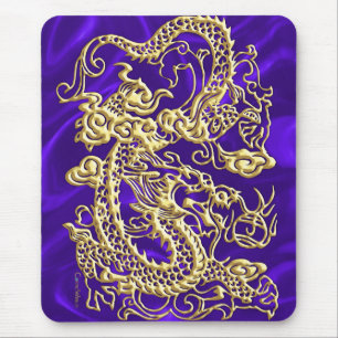 Embosses Gold Dragon auf Lila Satin Print Mousepad