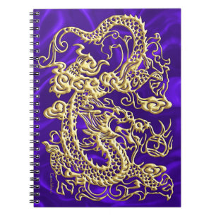 Embosses Gold Dragon auf Lila Satin Print Notizblock