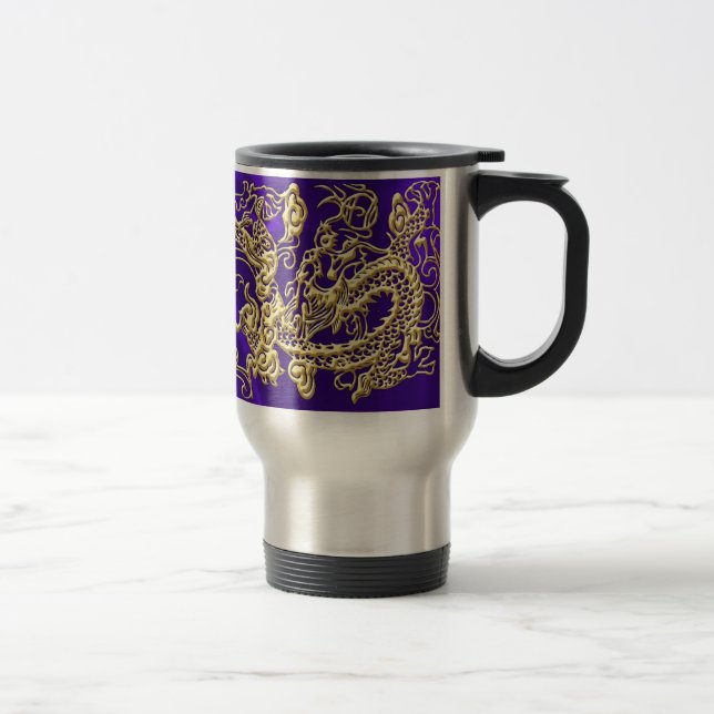 Embosses Gold Dragon auf Lila Satin Print Reisebecher (Rechts)