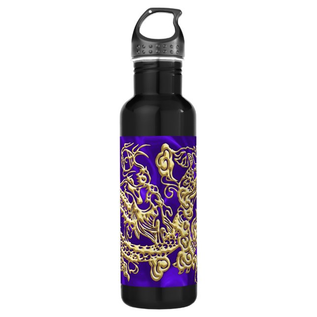 Embosses Gold Dragon auf Lila Satin Print Trinkflasche (Vorderseite)