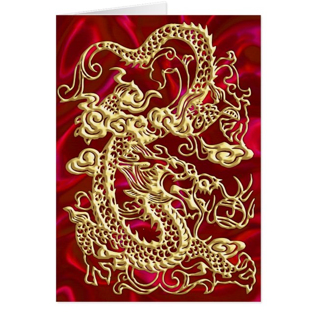 Embosses Gold Dragon auf Red Satin Print (Vorne)