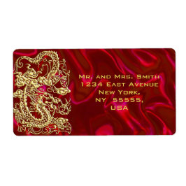 Embosses Gold Dragon auf Red Satin Print