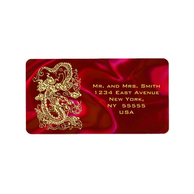 Embosses Gold Dragon auf Red Satin Print Adressaufkleber (Vorne)