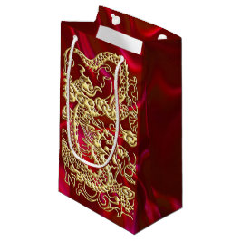 Embosses Gold Dragon auf Red Satin Print Kleine Geschenktüte