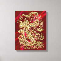 Embosses Gold Dragon auf Red Satin Print