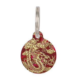 Embosses Gold Dragon auf Red Satin Print Tiermarke