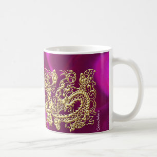 Embosses Gold Dragon auf Red Satin Textured Print Tasse