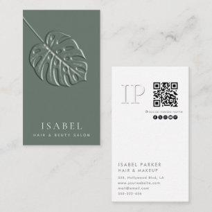 Embosses Monstera-Blatt-Monogramm Qr-Code Visitenkarte