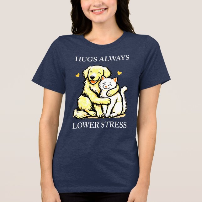 "Embrace Calm: Hugs immer unter Stress" positiv Tri-Blend Shirt (Vorderseite)
