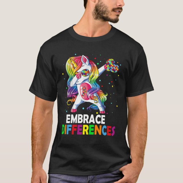 Embrace Differences Unicorn Dabbing Puzzle Autism  T-Shirt (Vorderseite)