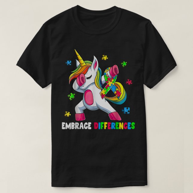Embrace Differences Unicorn - Embrace ADHD Autism  T-Shirt (Design vorne)