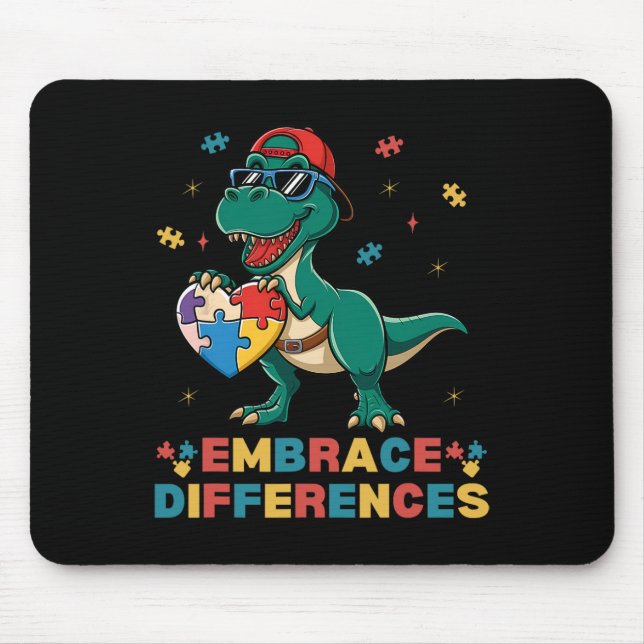 Embrace Differenzen Autismus Bewusstsein T-rex Puz Mousepad (Vorne)