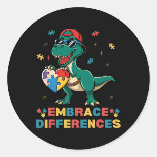 Embrace Differenzen Autismus Bewusstsein T-rex Puz Runder Aufkleber
