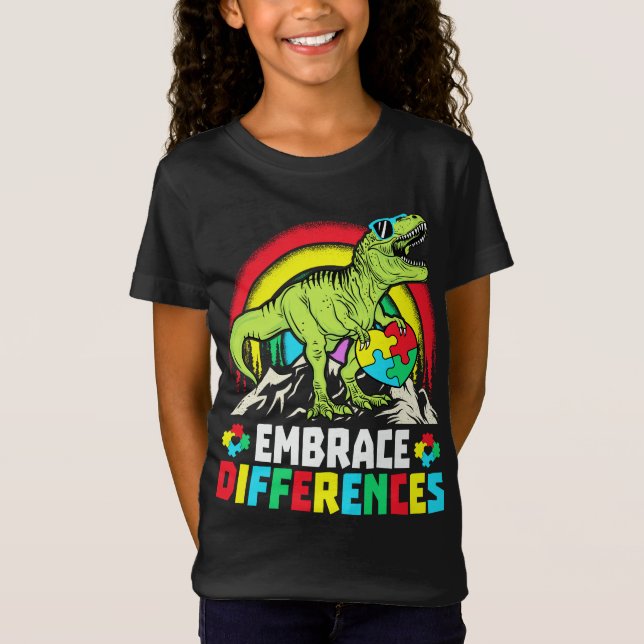 Embrace Differenzen T Rex Dinosaur Autismus Awaren T-Shirt (Vorderseite)