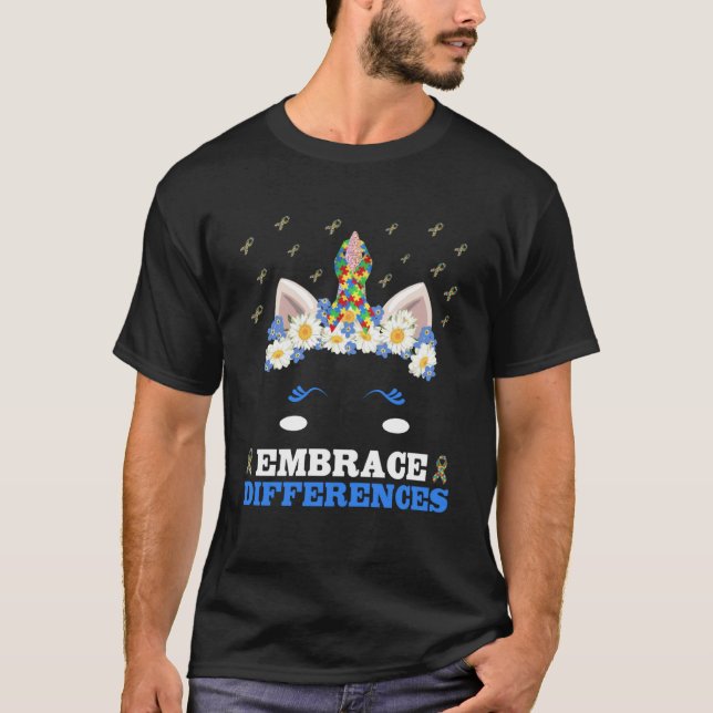 Embrace Differenzen Unicorn Gesicht Puzzle Autismu T-Shirt (Vorderseite)