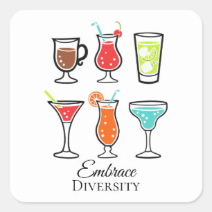 Embrace Diversity Cute Cocktails Illustration Quadratischer Aufkleber
