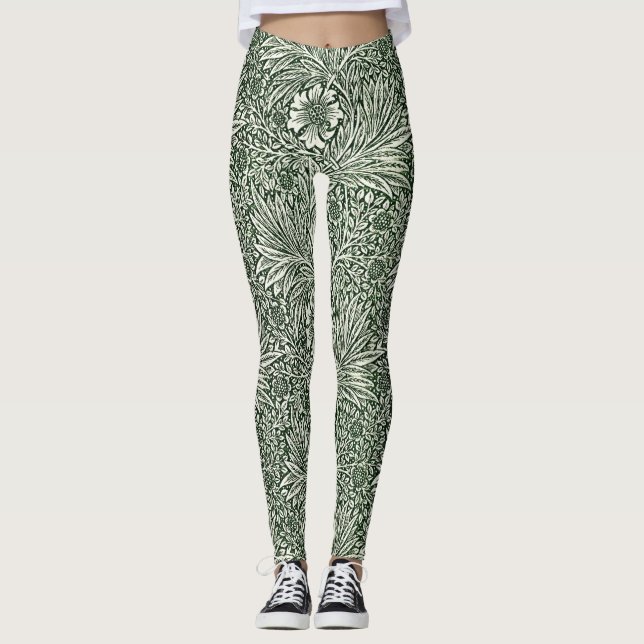 Embrace Nature's Elegance: Green Marigold Floral Leggings (Vorderseite)