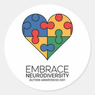 Embrace Neurodiversity Autismus Bewusstsein Puzzle Runder Aufkleber