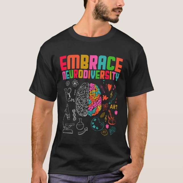 Embrace Neurodiversity Rainbow Brain Autism Awaren T-Shirt (Vorderseite)