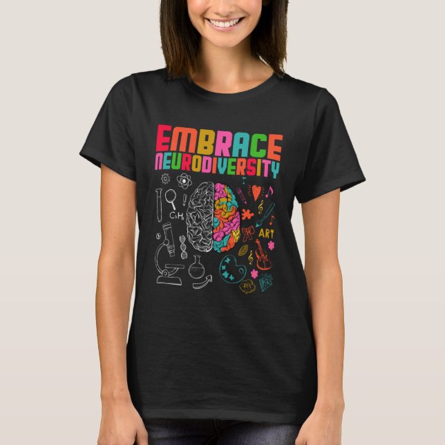Embrace Neurodiversity Rainbow Brain Autism Awaren T-Shirt (Vorderseite)