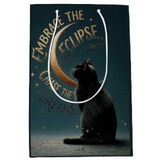 "Embrace the Eclipse" Celestial Cat Illustration Mittlere Geschenktüte