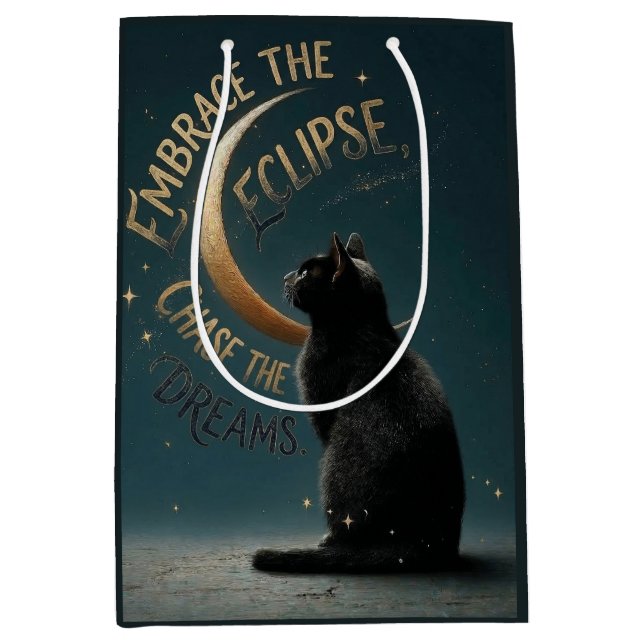 "Embrace the Eclipse" Celestial Cat Illustration Mittlere Geschenktüte (Vorderseite)