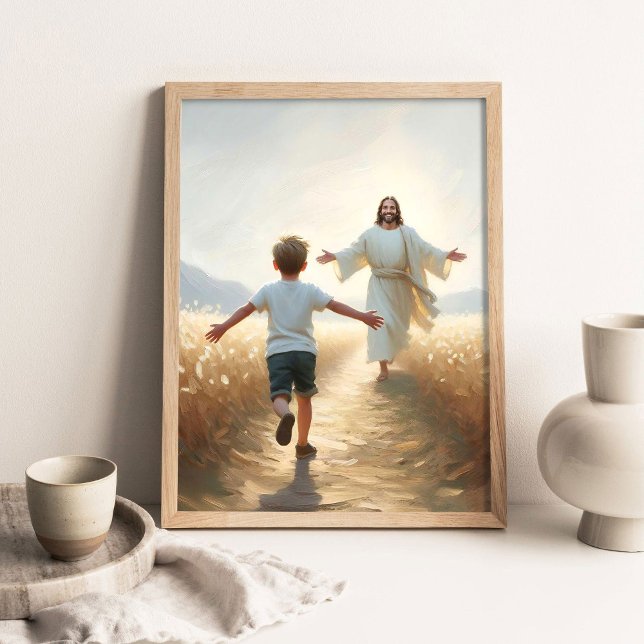 Embracing Faith, Christian Art, Jesus and Boy, Jes Poster (Von Creator hochgeladen)